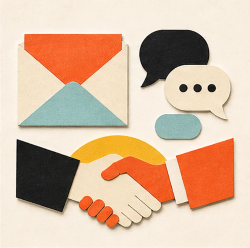 An envelope, conversation bubbles and a handshake made from cut paper for website design in South Africa