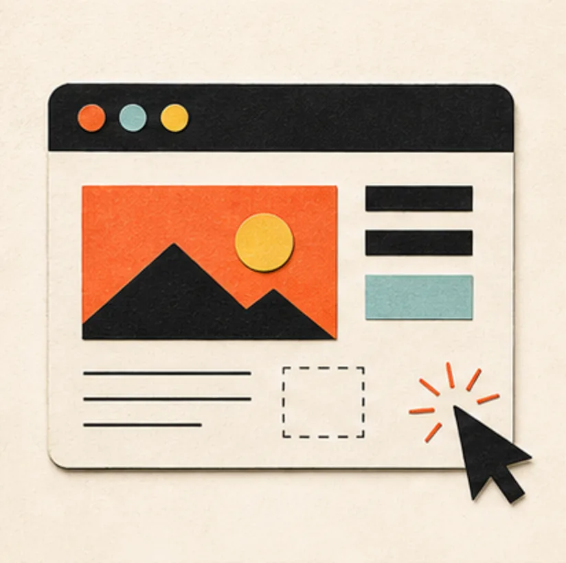 A tactile paper collage of a responsive website and cursor for website design in South Africa
