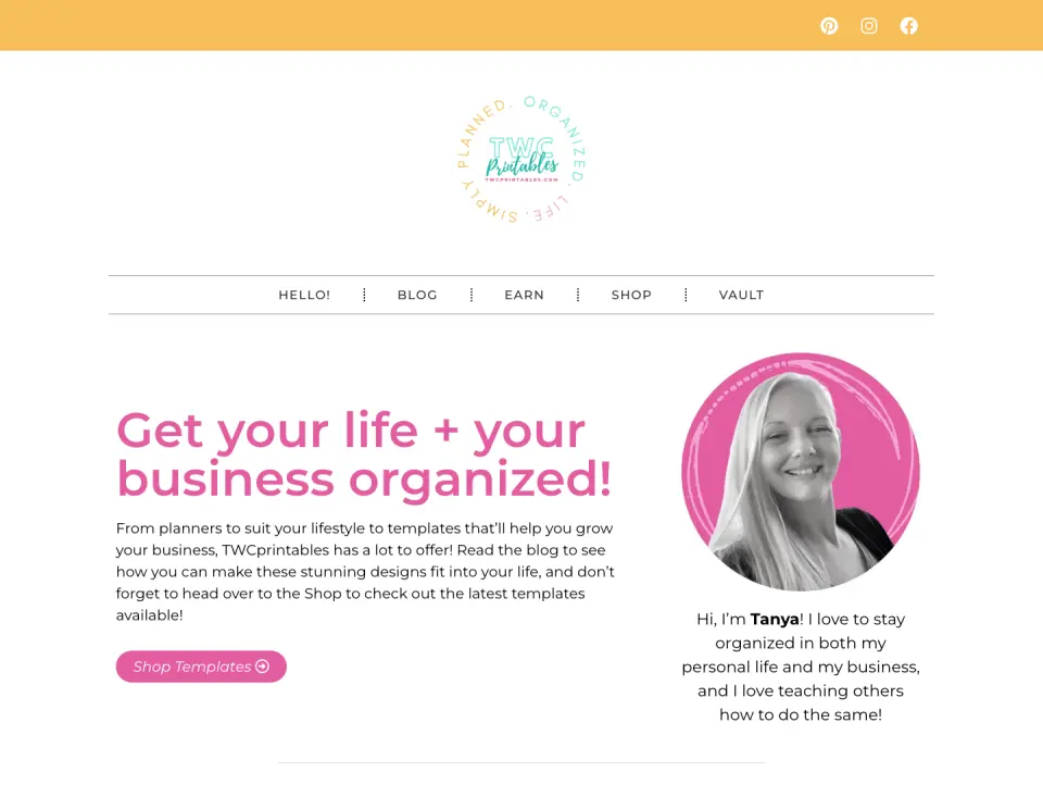 TWC Printables website with colourful digital wedding products